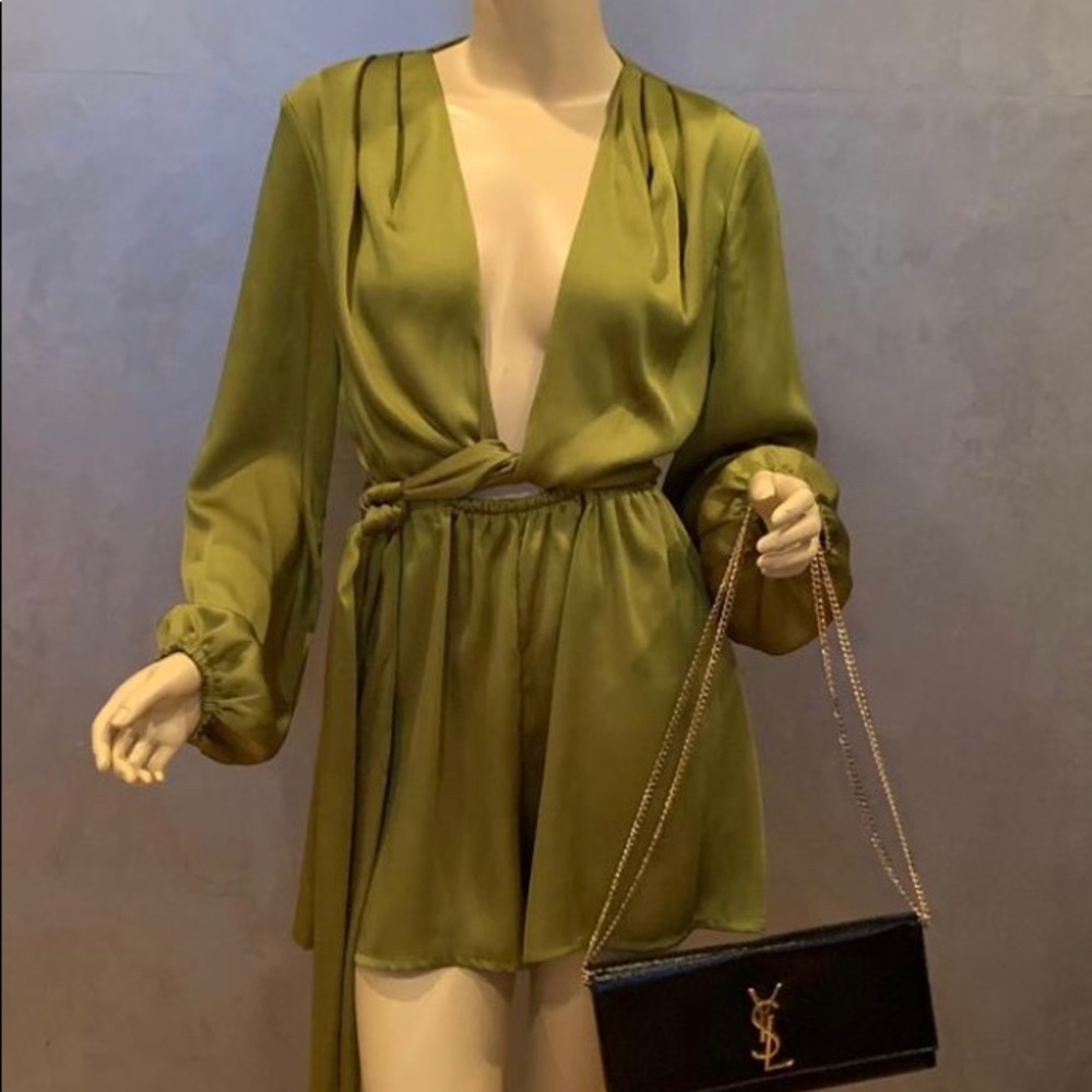 Silk Olive Green Romper - Picture 1 of 4